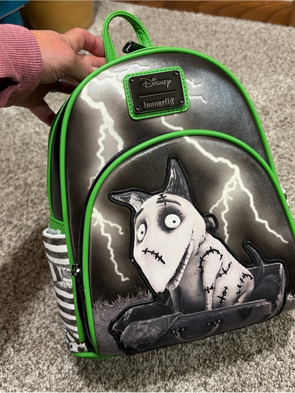 Disney Black and Neon Green Loungefly Kids Backpack with Stitch Monster Art